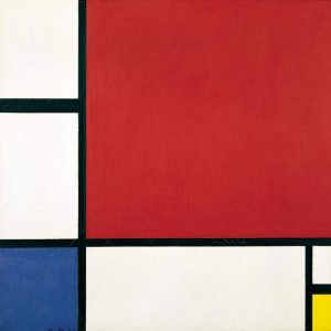 Piet Mondarian Kompozycja w czerni, żółcieni i błękcie
